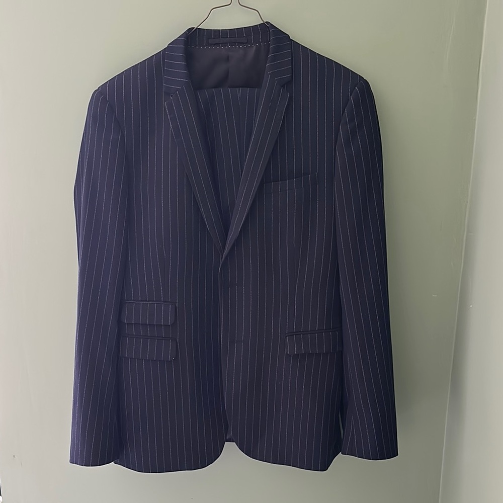 Classic Navy Pinstripe Suit | Slim Fit | Custom Tailored | 38R Fit